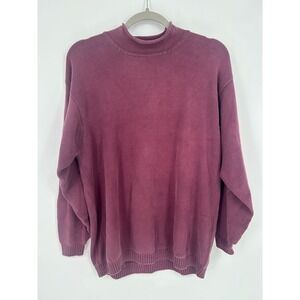 Lands End Mauve Cotton Roll down MockNeck Sweater Womens Size L Capsule Heritage